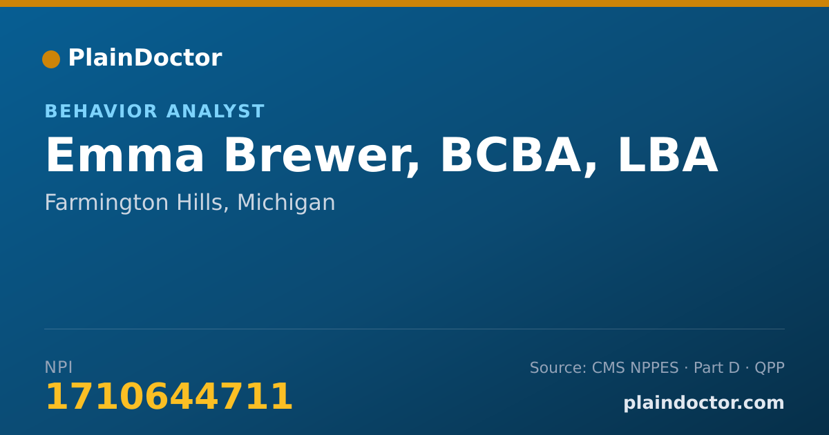 Shareable card for Emma Brewer, BCBA, LBA - Behavior Analyst, Farmington Hills, MI