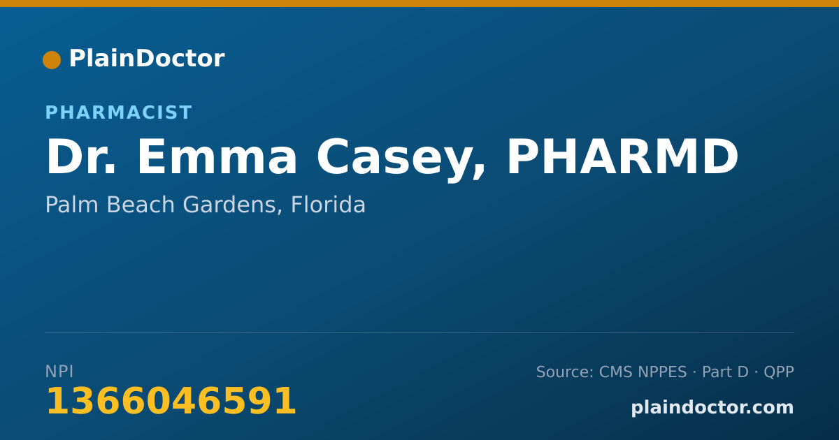 Shareable card for Emma Casey, PHARMD - Pharmacist, Palm Beach Gardens, FL