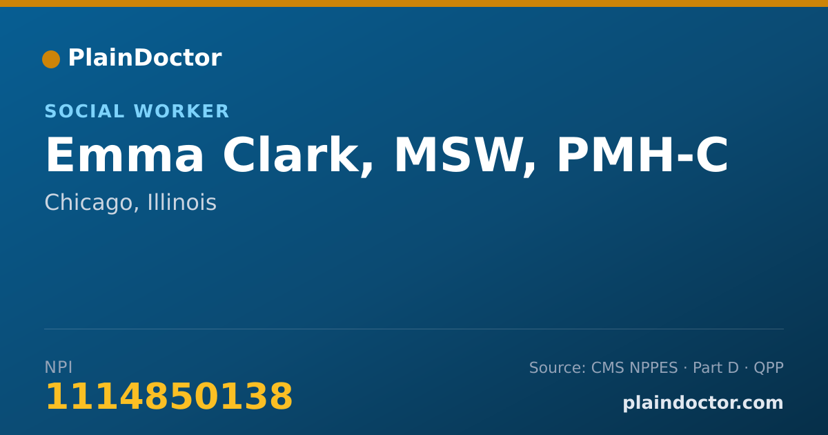 Shareable card for Emma Clark, MSW, PMH-C - Social Worker, Chicago, IL