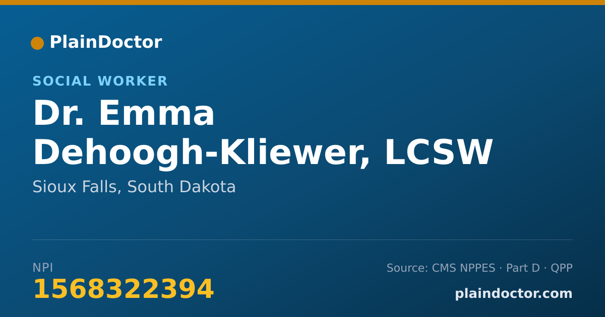 Shareable card for Emma Dehoogh-Kliewer, LCSW - Social Worker, Sioux Falls, SD