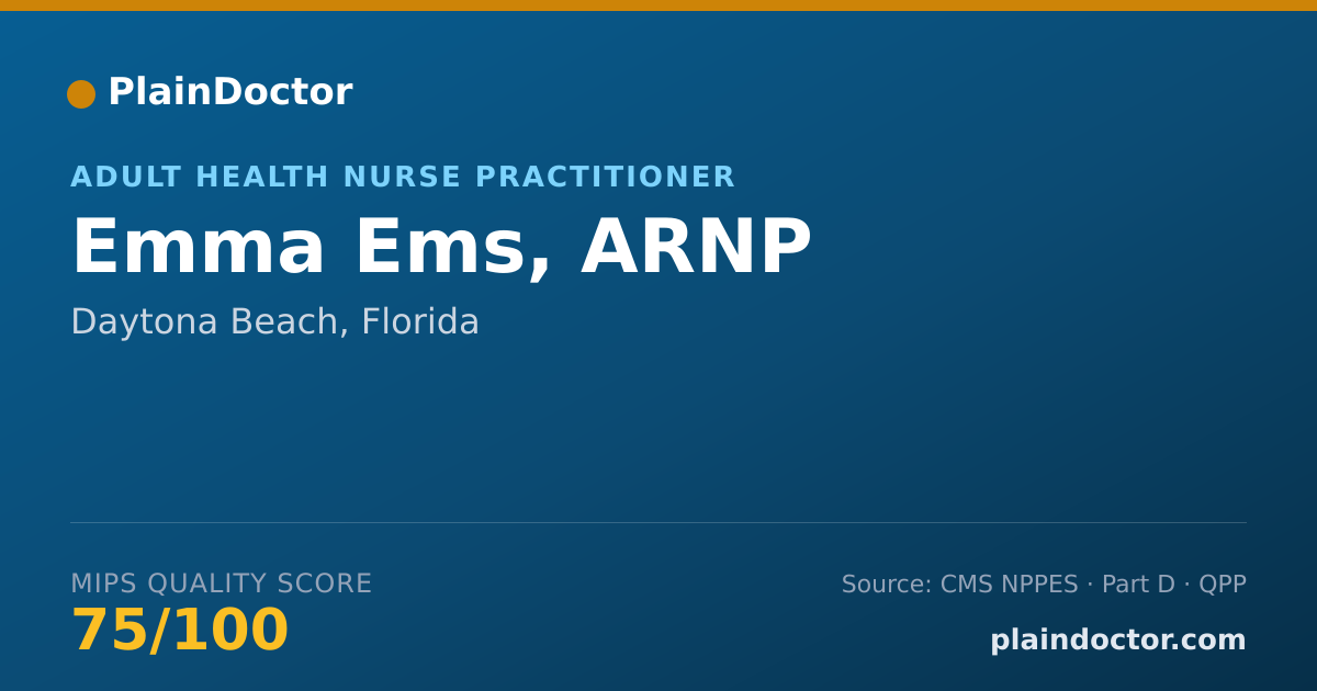 Shareable card for Emma Ems, ARNP - Adult Health Nurse Practitioner, Daytona Beach, FL