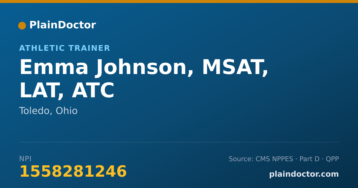 Shareable card for Emma Johnson, MSAT, LAT, ATC - Athletic Trainer, Toledo, OH