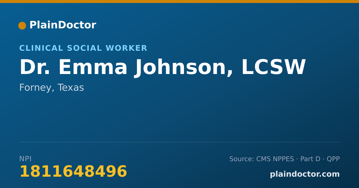 Shareable card for Emma Johnson, LCSW - Clinical Social Worker, Forney, TX