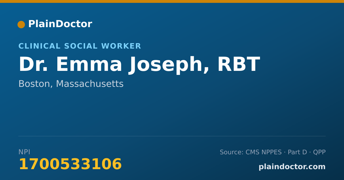 Shareable card for Emma Joseph, RBT - Clinical Social Worker, Boston, MA