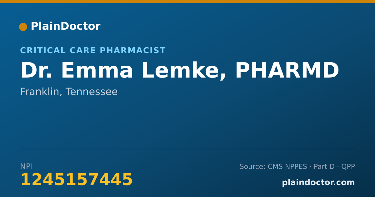 Shareable card for Emma Lemke, PHARMD - Critical Care Pharmacist, Franklin, TN