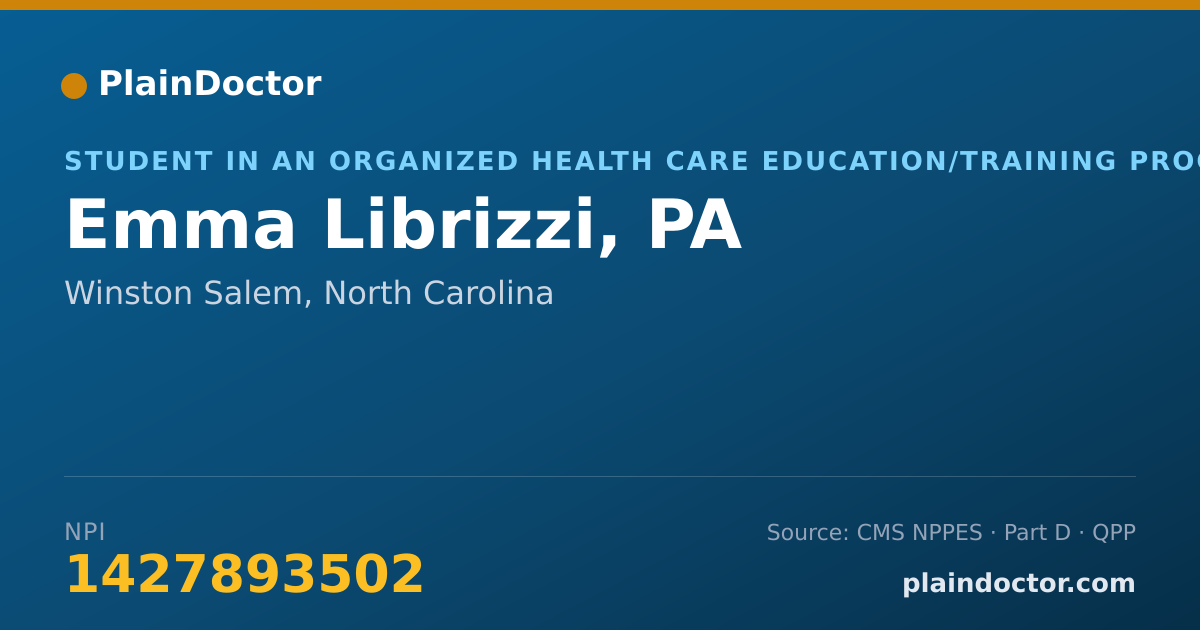 Shareable card for Emma Librizzi, PA - Student in an Organized Health Care Education/Training Program, Winston Salem, NC