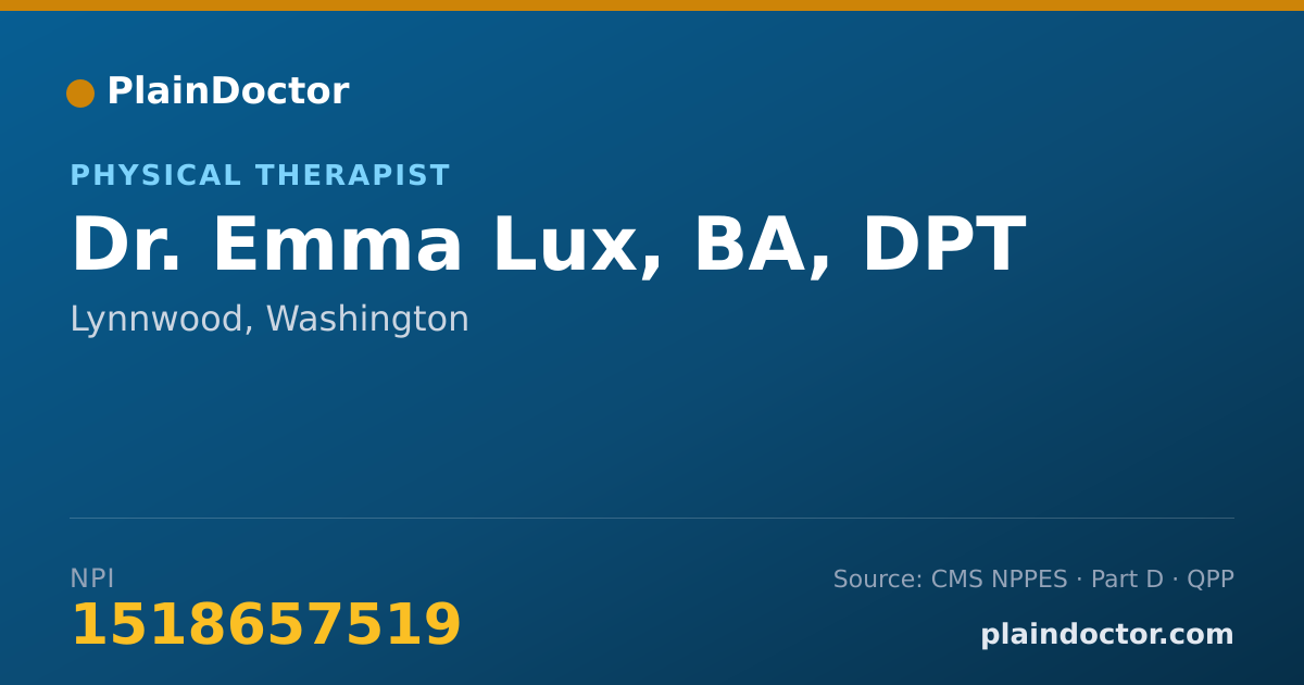 Shareable card for Emma Lux, BA, DPT - Physical Therapist, Lynnwood, WA