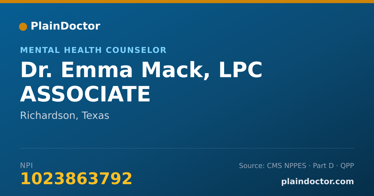 Shareable card for Emma Mack, LPC ASSOCIATE - Mental Health Counselor, Richardson, TX