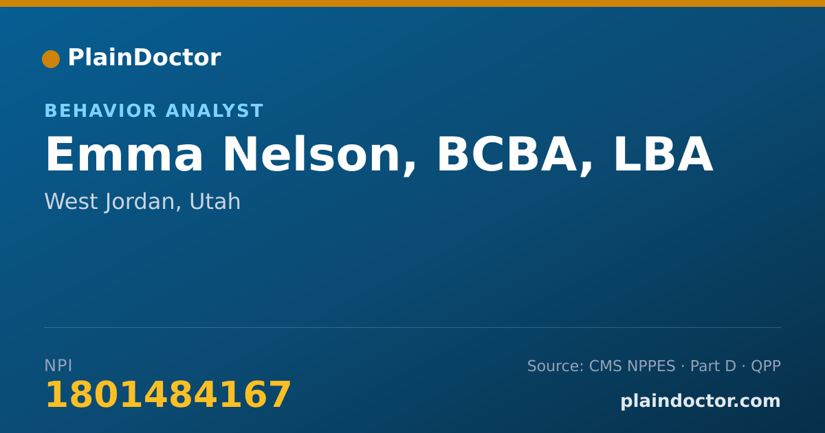Shareable card for Emma Nelson, BCBA, LBA - Behavior Analyst, West Jordan, UT