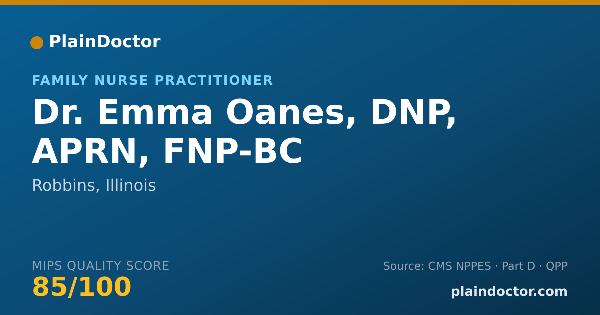 Shareable card for Emma Oanes, DNP, APRN, FNP-BC - Family Nurse Practitioner, Robbins, IL