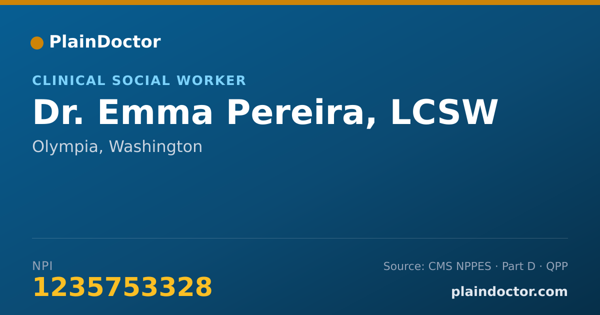 Shareable card for Emma Pereira, LCSW - Clinical Social Worker, Olympia, WA