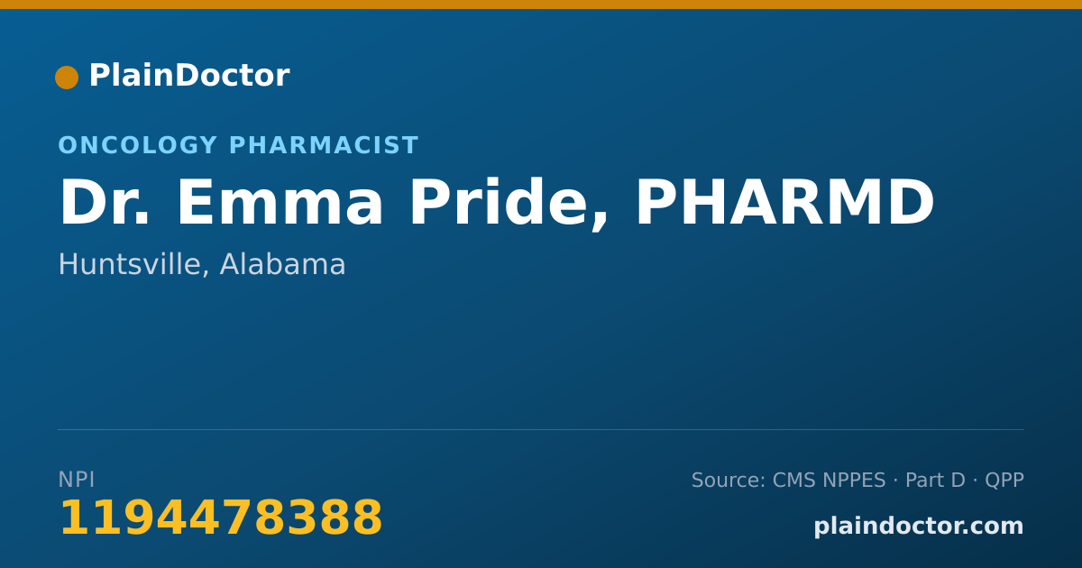 Shareable card for Emma Pride, PHARMD - Oncology Pharmacist, Huntsville, AL