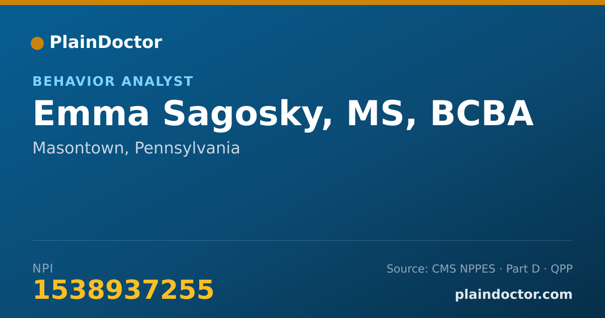 Shareable card for Emma Sagosky, MS, BCBA - Behavior Analyst, Masontown, PA