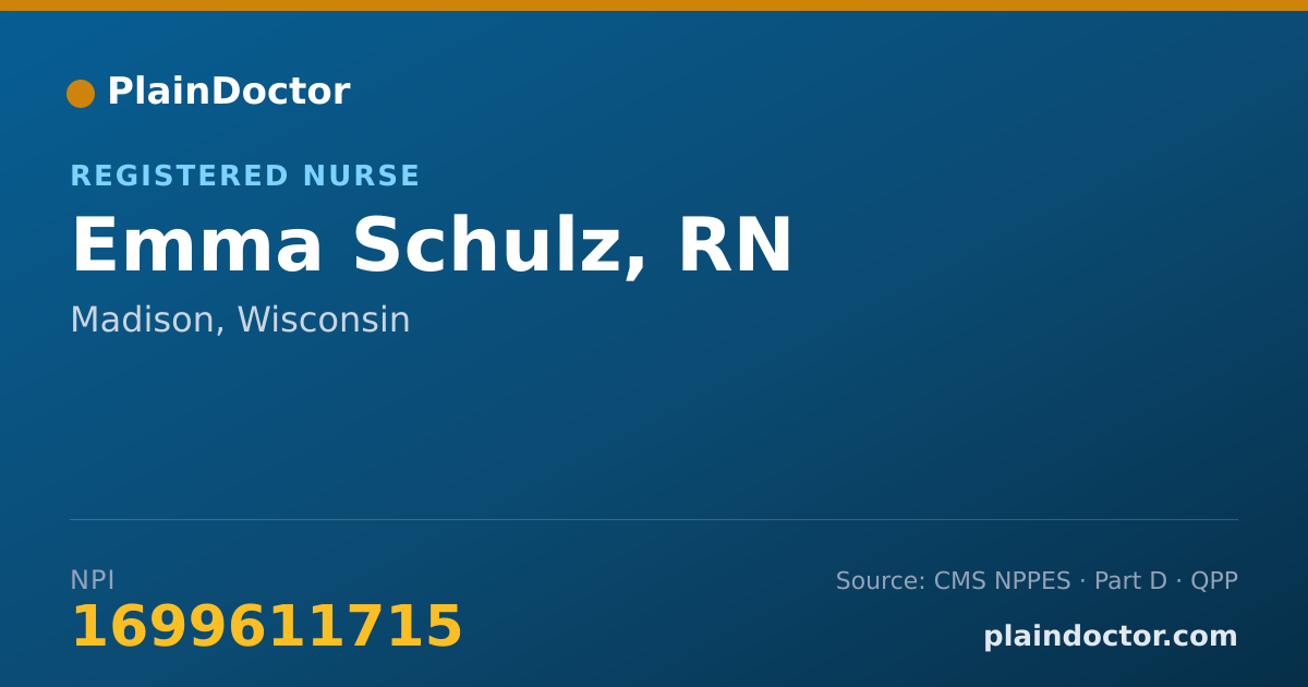 Shareable card for Emma Schulz, RN - Registered Nurse, Madison, WI