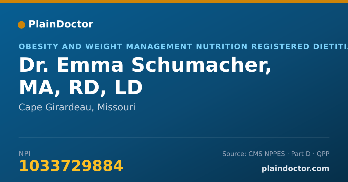 Shareable card for Emma Schumacher, MA, RD, LD - Obesity and Weight Management Nutrition Registered Dietitian, Cape Girardeau, MO