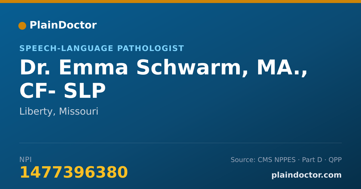 Shareable card for Emma Schwarm, MA., CF- SLP - Speech-Language Pathologist, Liberty, MO