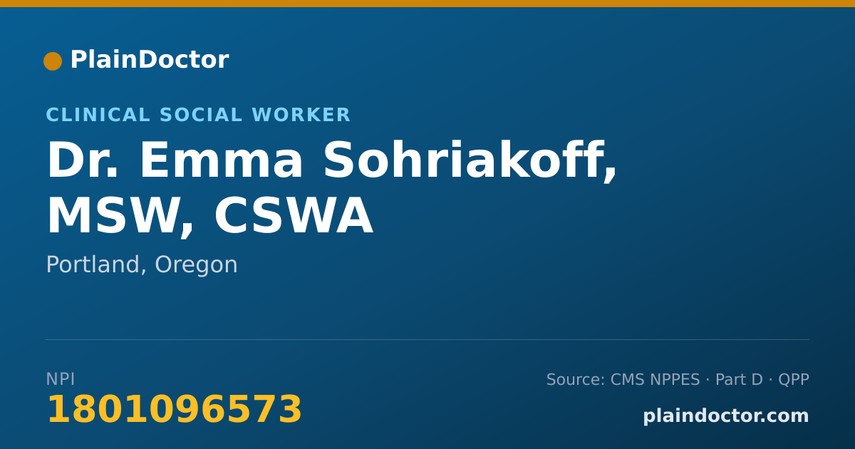 Shareable card for Emma Sohriakoff, MSW, CSWA - Clinical Social Worker, Portland, OR