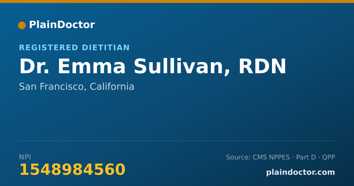 Shareable card for Emma Sullivan, RDN - Registered Dietitian, San Francisco, CA