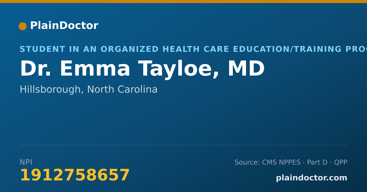 Shareable card for Emma Tayloe, MD - Student in an Organized Health Care Education/Training Program, Hillsborough, NC