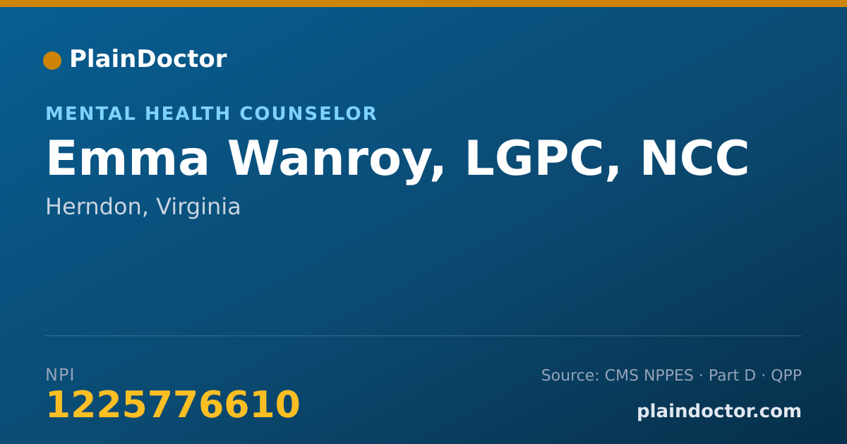Shareable card for Emma Wanroy, LGPC, NCC - Mental Health Counselor, Herndon, VA