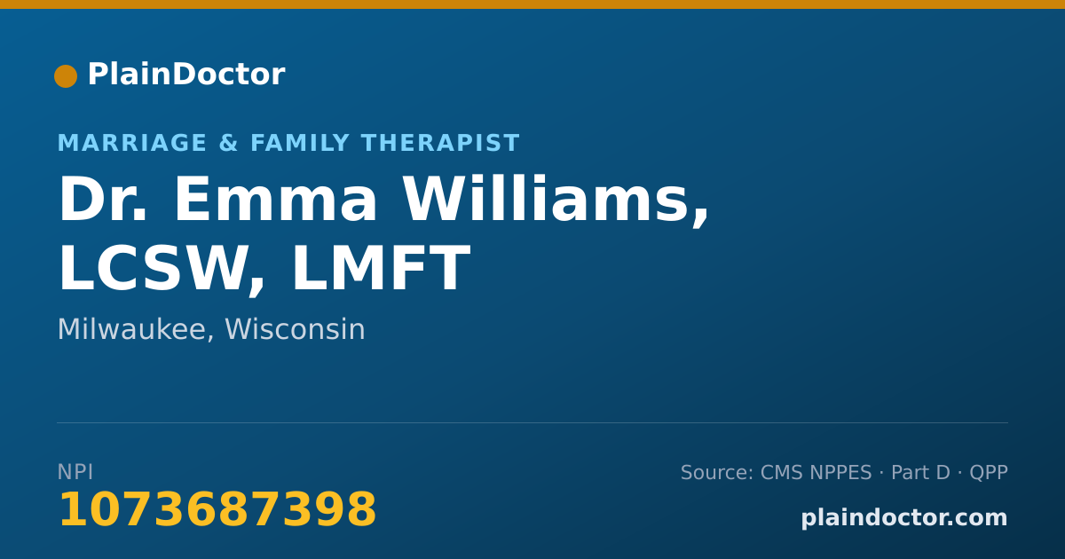 Shareable card for Emma Williams, LCSW, LMFT - Marriage & Family Therapist, Milwaukee, WI