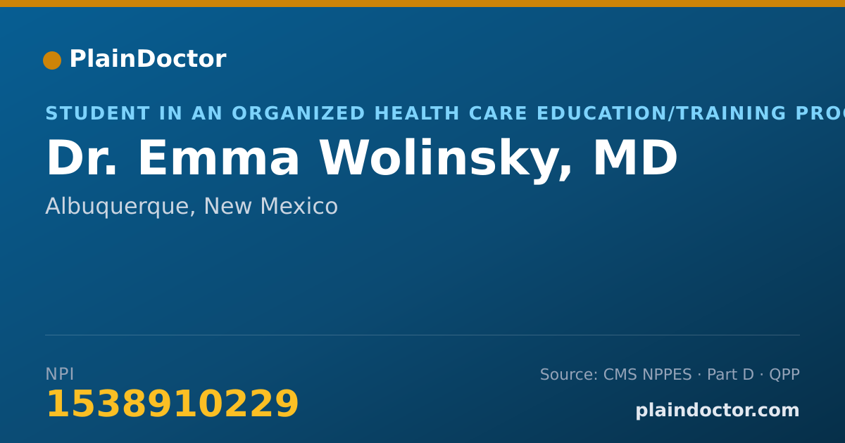 Shareable card for Emma Wolinsky, MD - Student in an Organized Health Care Education/Training Program, Albuquerque, NM