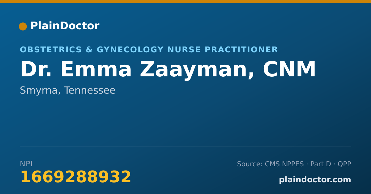 Shareable card for Emma Zaayman, CNM - Obstetrics & Gynecology Nurse Practitioner, Smyrna, TN