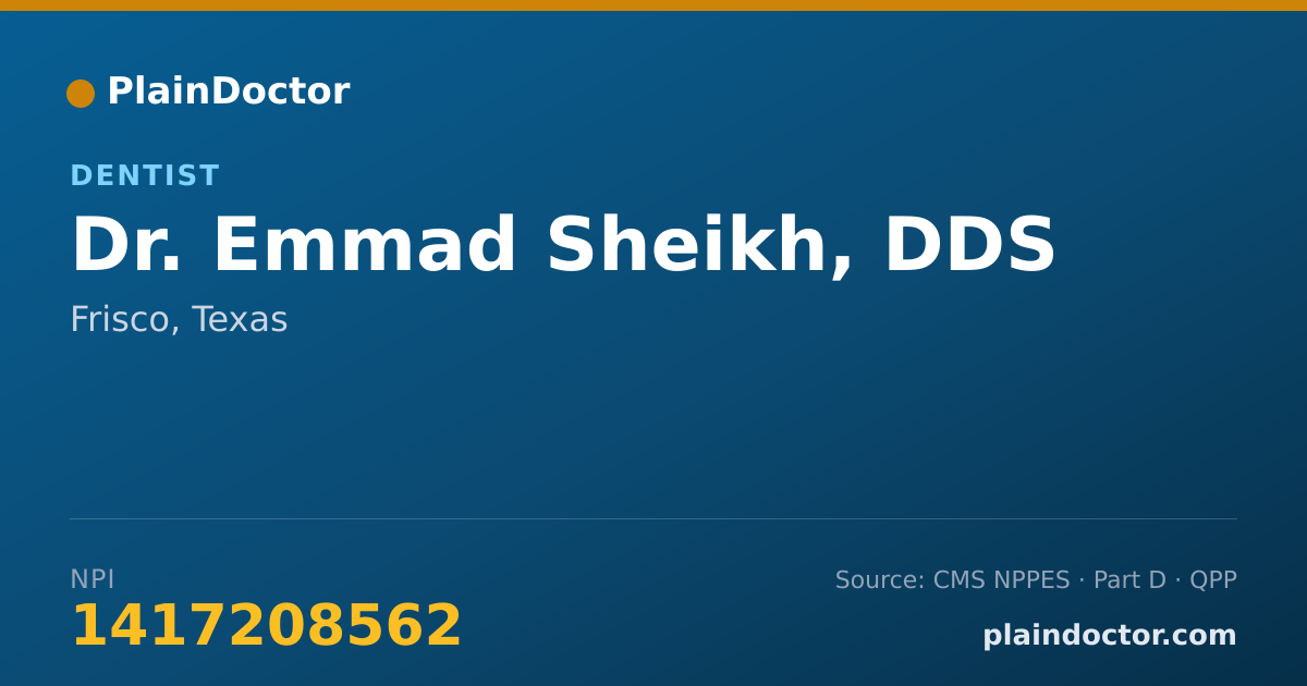 Shareable card for Emmad Sheikh, DDS - Dentist, Frisco, TX