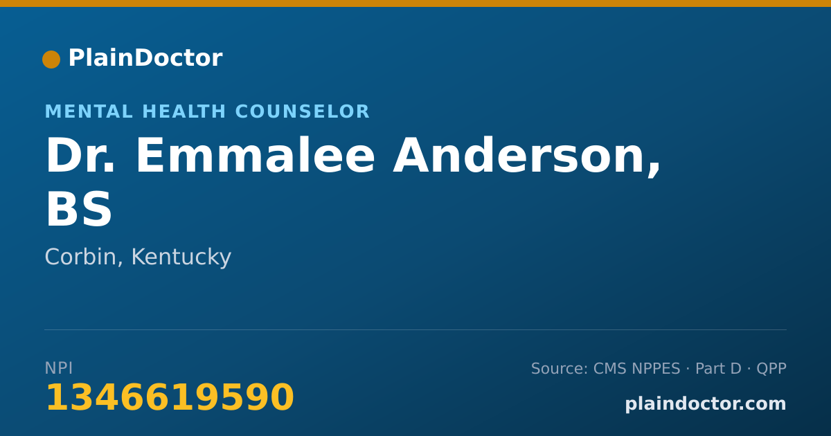 Shareable card for Emmalee Anderson, BS - Mental Health Counselor, Corbin, KY