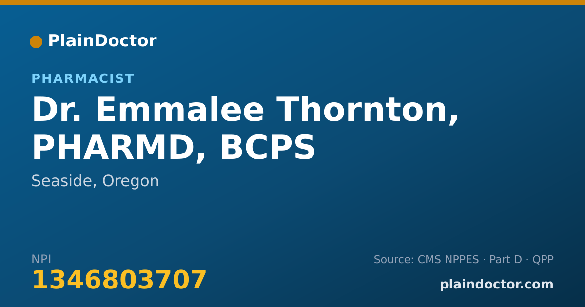 Shareable card for Emmalee Thornton, PHARMD, BCPS - Pharmacist, Seaside, OR