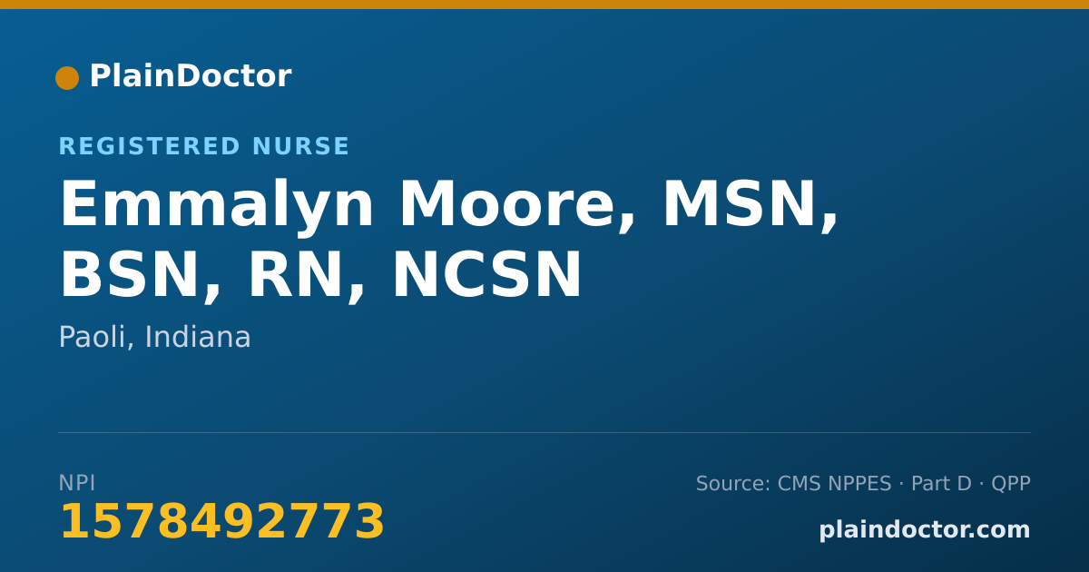 Shareable card for Emmalyn Moore, MSN, BSN, RN, NCSN - Registered Nurse, Paoli, IN
