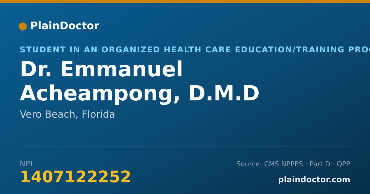 Shareable card for Emmanuel Acheampong, D.M.D - Student in an Organized Health Care Education/Training Program, Vero Beach, FL