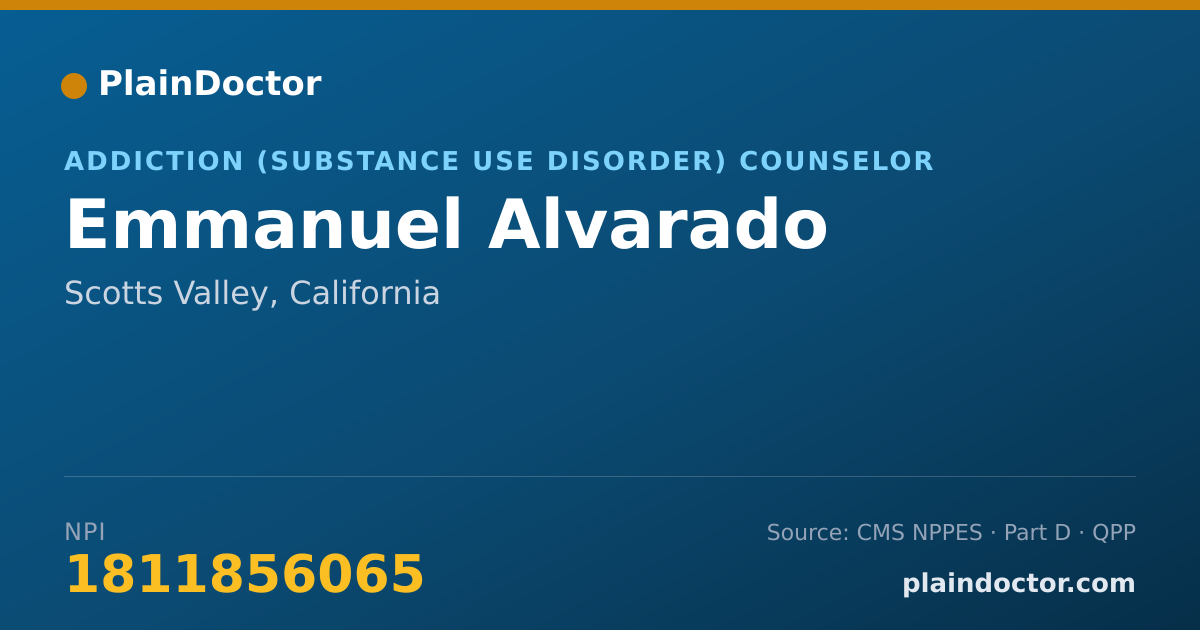 Shareable card for Emmanuel Alvarado - Addiction (Substance Use Disorder) Counselor, Scotts Valley, CA