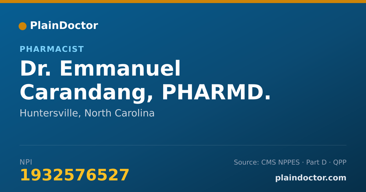 Shareable card for Emmanuel Carandang, PHARMD. - Pharmacist, Huntersville, NC