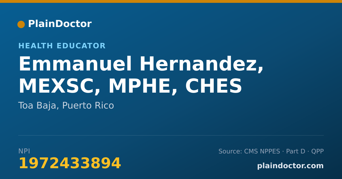Shareable card for Emmanuel Hernandez, MEXSC, MPHE, CHES - Health Educator, Toa Baja, PR