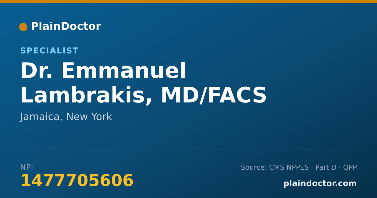 Shareable card for Emmanuel Lambrakis, MD/FACS - Specialist, Jamaica, NY