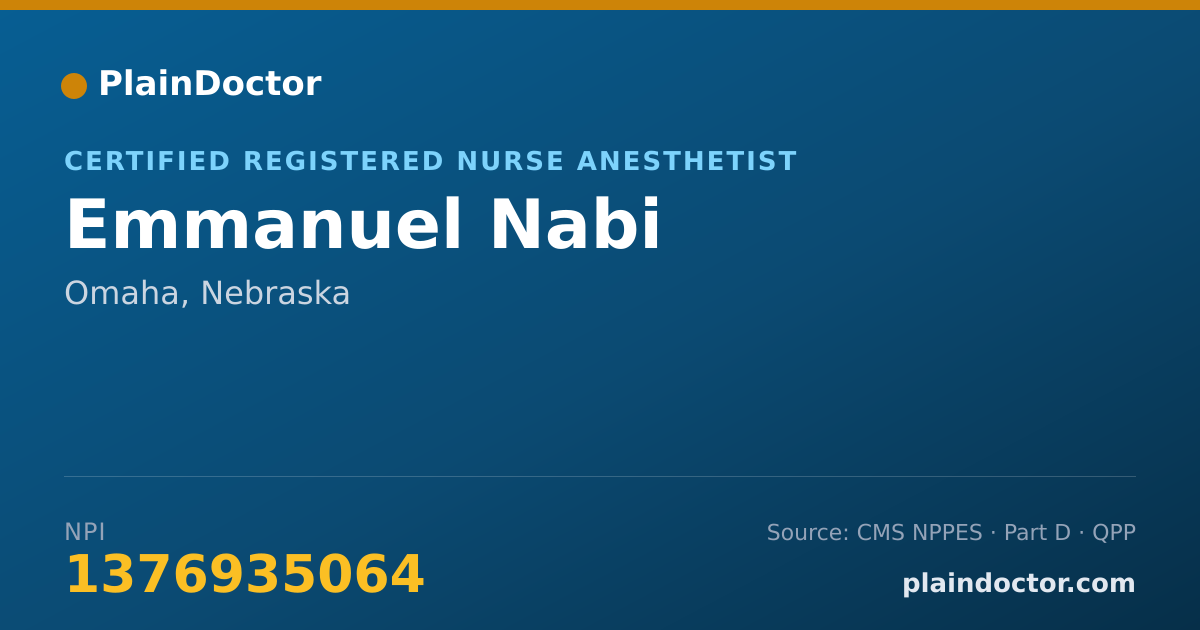 Shareable card for Emmanuel Nabi - Certified Registered Nurse Anesthetist, Omaha, NE