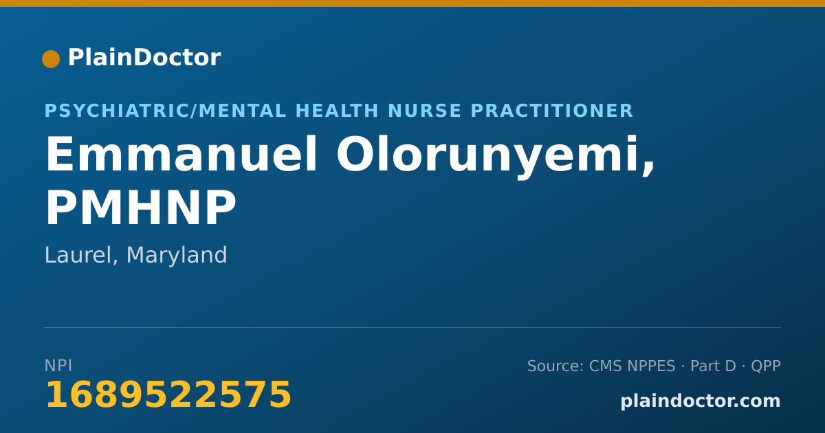 Shareable card for Emmanuel Olorunyemi, PMHNP - Psychiatric/Mental Health Nurse Practitioner, Laurel, MD
