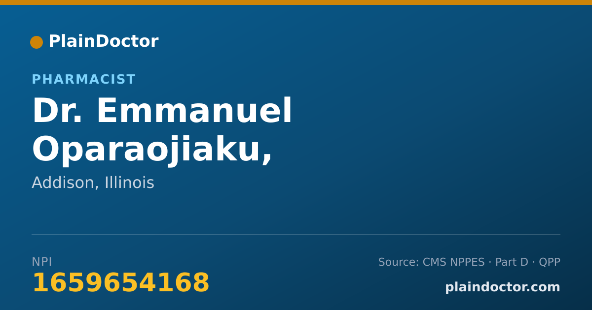Shareable card for Emmanuel Oparaojiaku, PHARMACIST - Pharmacist, Addison, IL