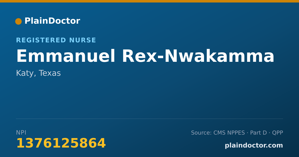 Shareable card for Emmanuel Rex-Nwakamma - Registered Nurse, Katy, TX