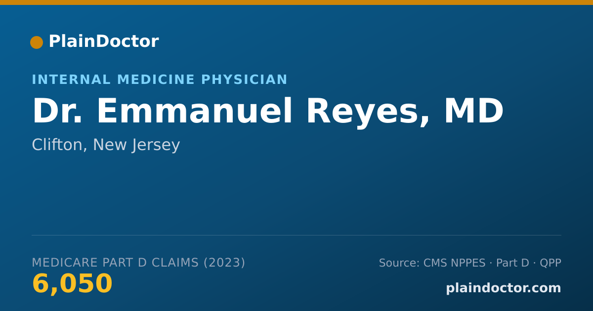 Shareable card for Emmanuel Reyes, MD - Internal Medicine Physician, Clifton, NJ