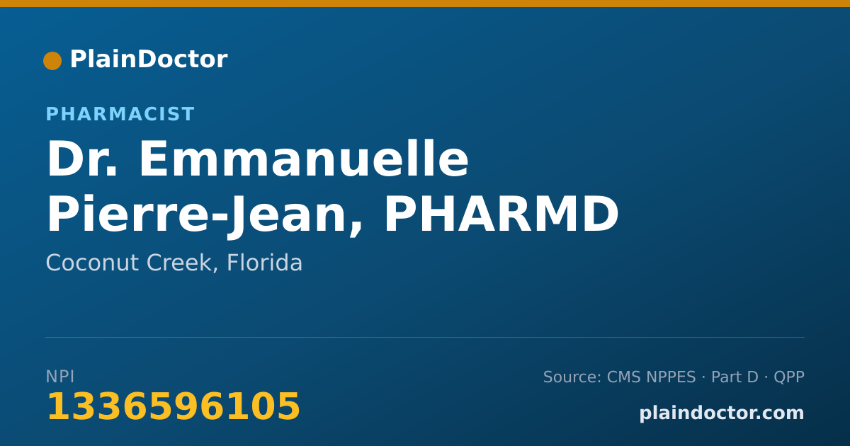 Shareable card for Emmanuelle Pierre-Jean, PHARMD - Pharmacist, Coconut Creek, FL