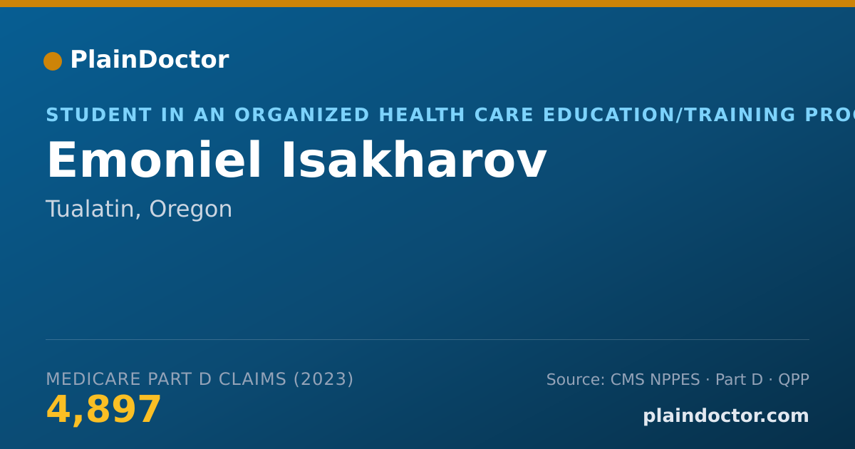 Shareable card for Emoniel Isakharov - Student in an Organized Health Care Education/Training Program, Tualatin, OR