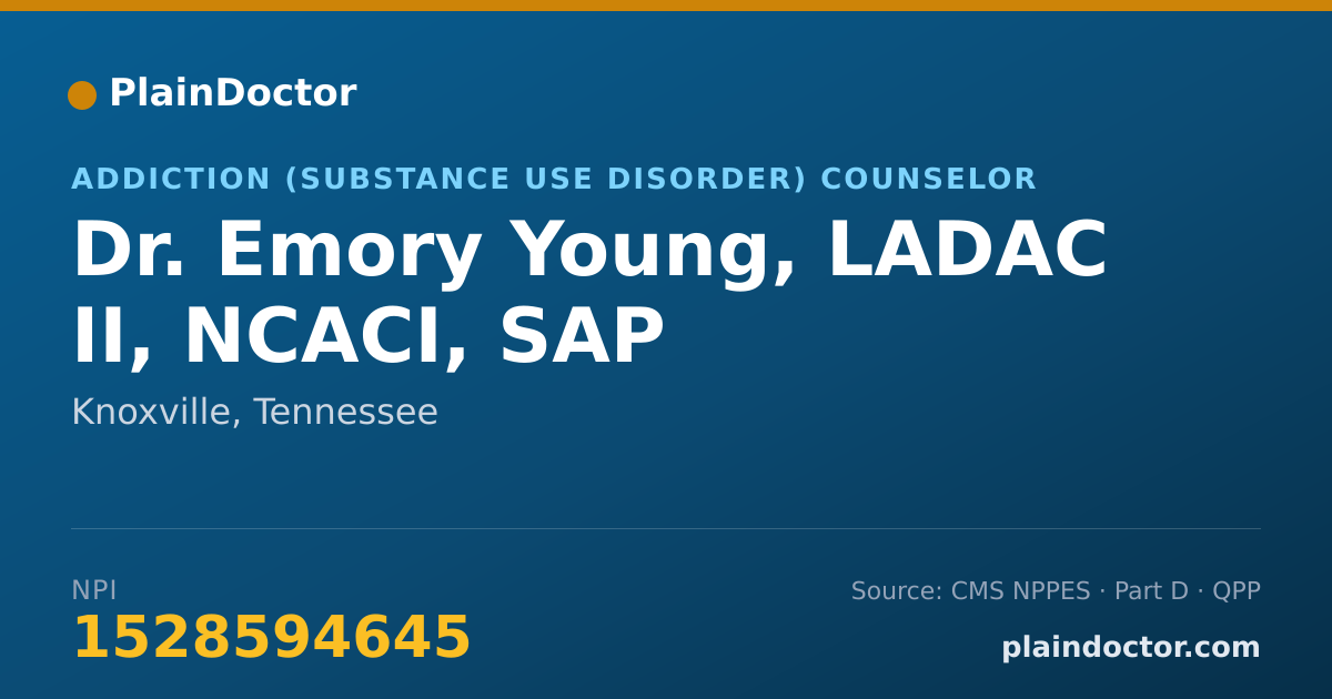 Shareable card for Emory Young, LADAC II, NCACI, SAP - Addiction (Substance Use Disorder) Counselor, Knoxville, TN