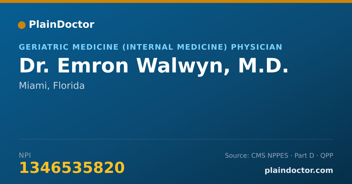 Shareable card for Emron Walwyn, M.D. - Geriatric Medicine (Internal Medicine) Physician, Miami, FL