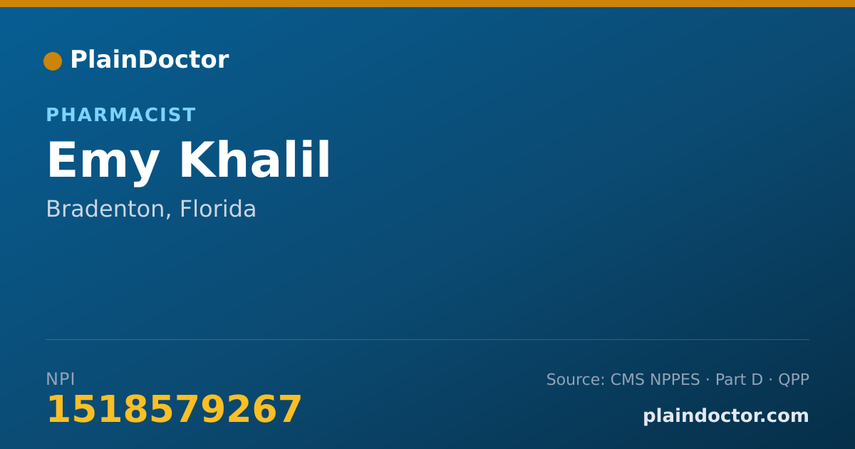 Shareable card for Emy Khalil - Pharmacist, Bradenton, FL