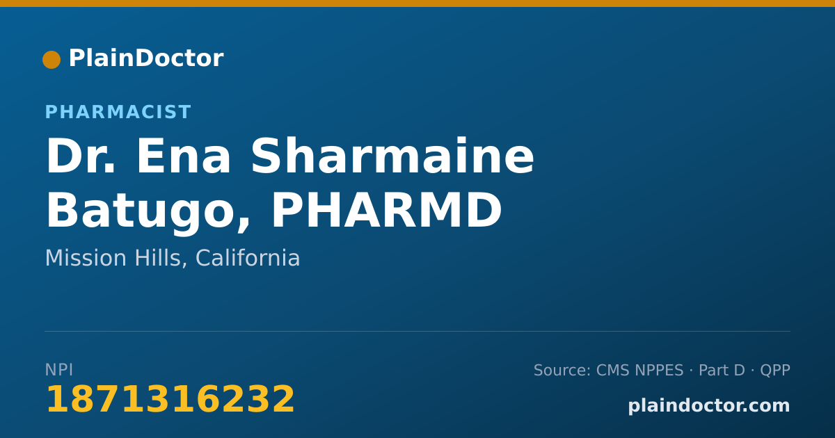 Shareable card for Ena Sharmaine Batugo, PHARMD - Pharmacist, Mission Hills, CA