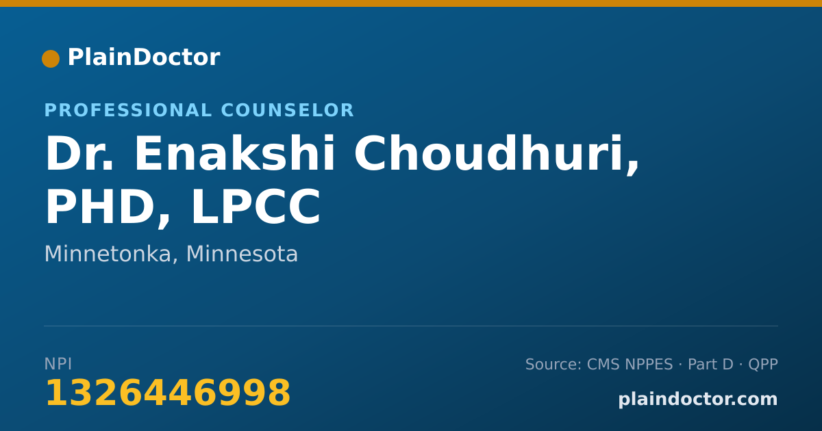 Shareable card for Enakshi Choudhuri, PHD, LPCC - Professional Counselor, Minnetonka, MN