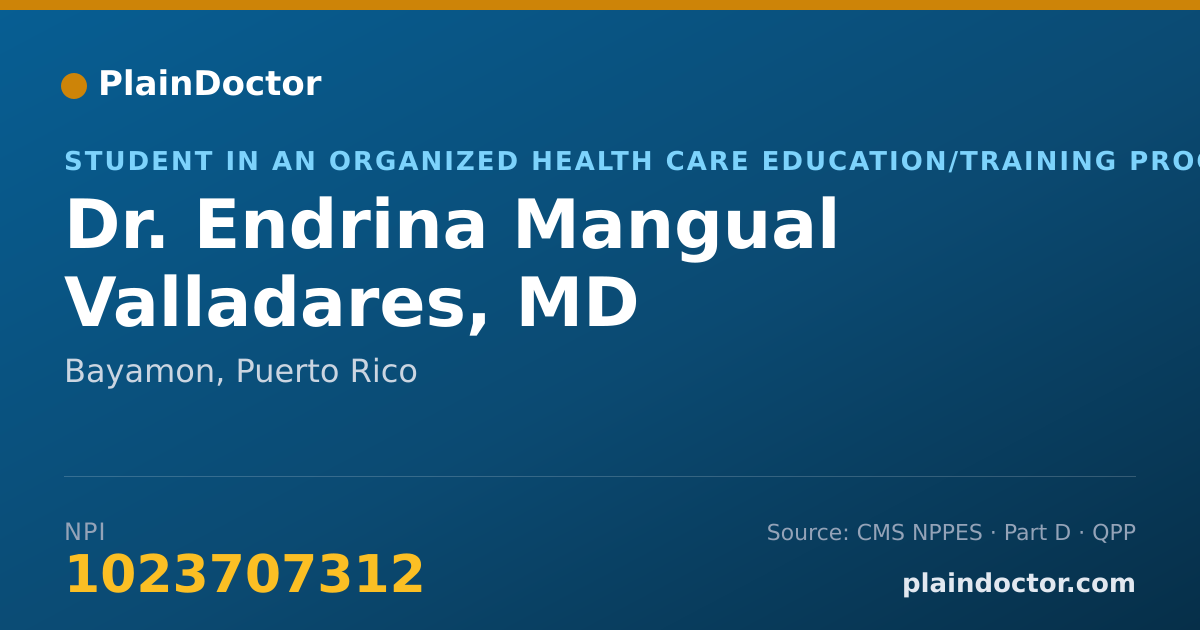 Shareable card for Endrina Mangual Valladares, MD - Student in an Organized Health Care Education/Training Program, Bayamon, PR