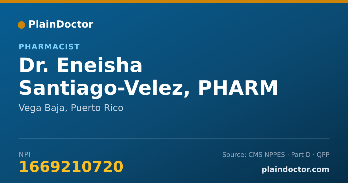 Shareable card for Eneisha Santiago-Velez, PHARM D - Pharmacist, Vega Baja, PR